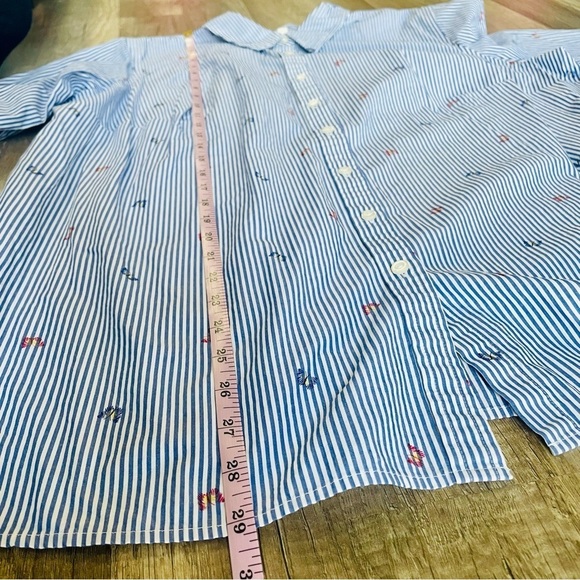 Talbots Blue and White Stripe Butterfly Print Button Down Shirt 2X - Picture 7 of 7